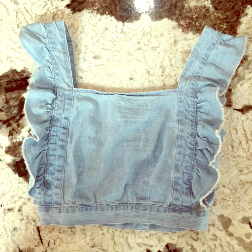 Urbanoutfitters ruffle denim crop top •never worn•